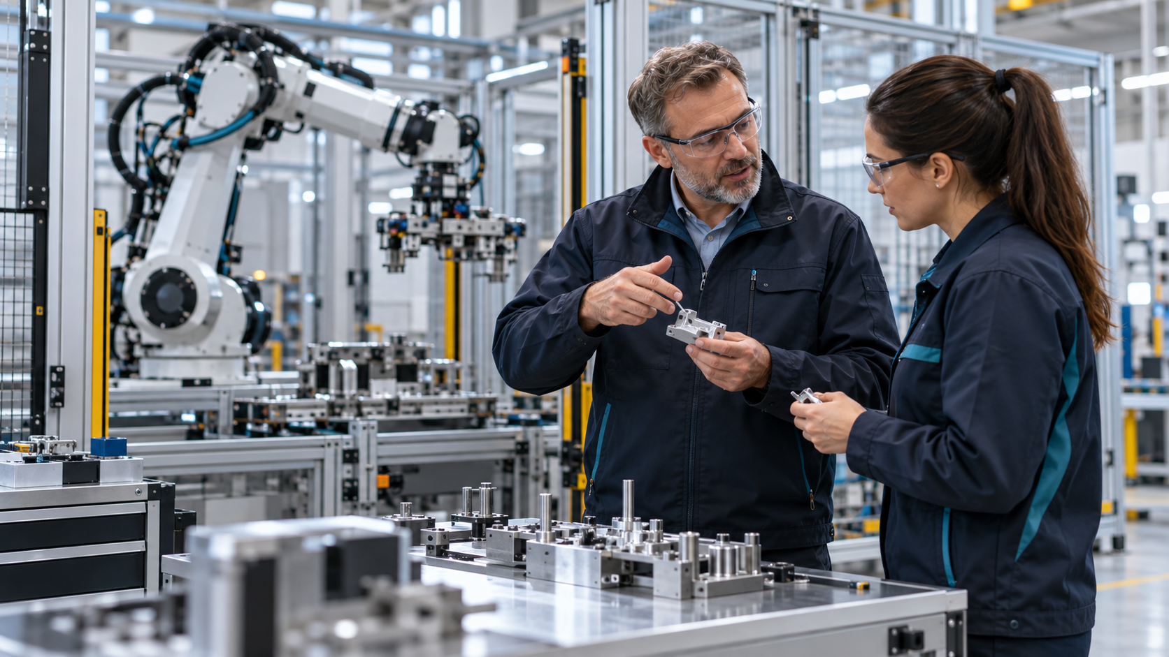 Zwei Ingenieure besprechen eine technische Verbesserung an einer Anlage